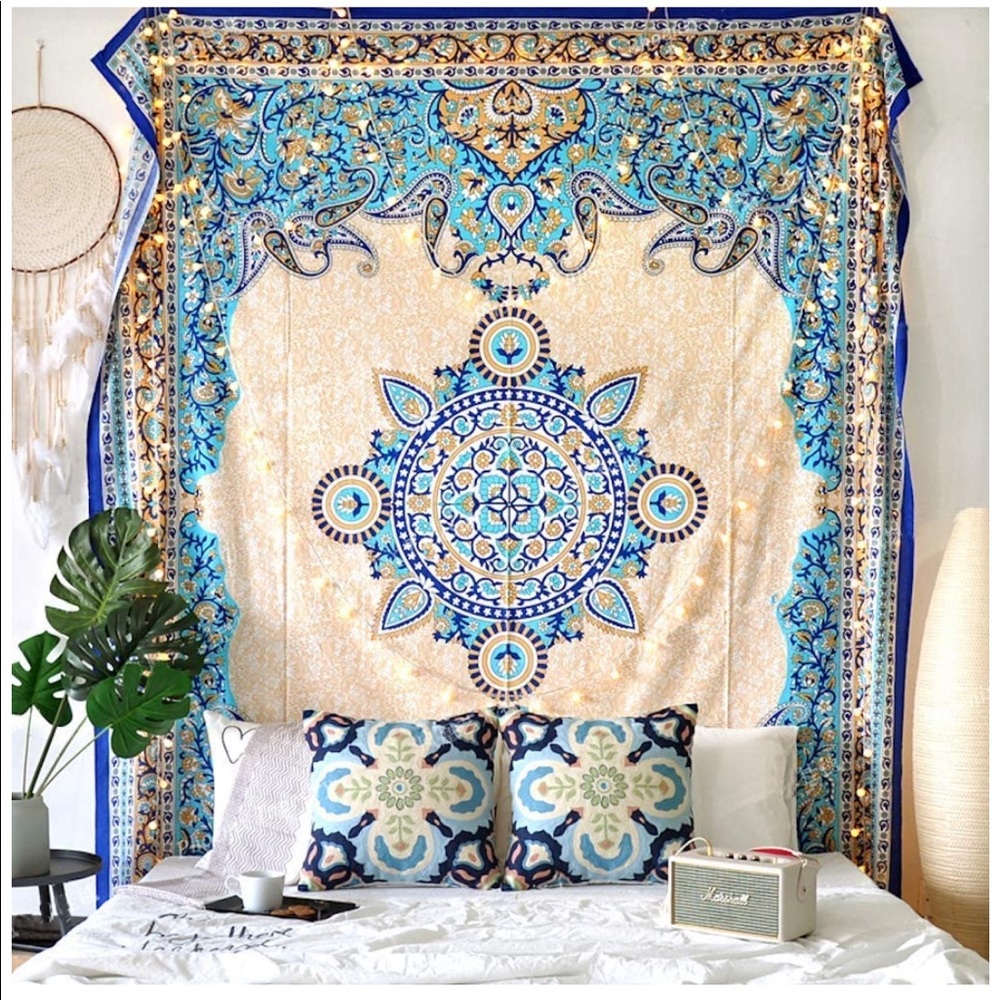 Sketched Floral Medallion Tapestry, 60” x 80”